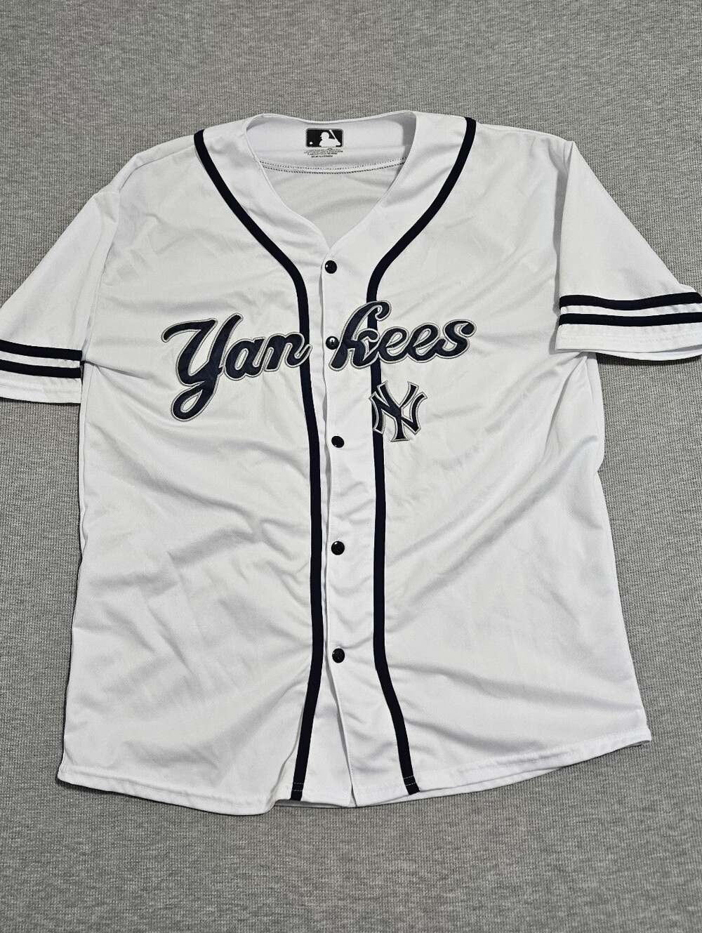 MLB New York Yankees White and Navy Button-Up Jersey  Large